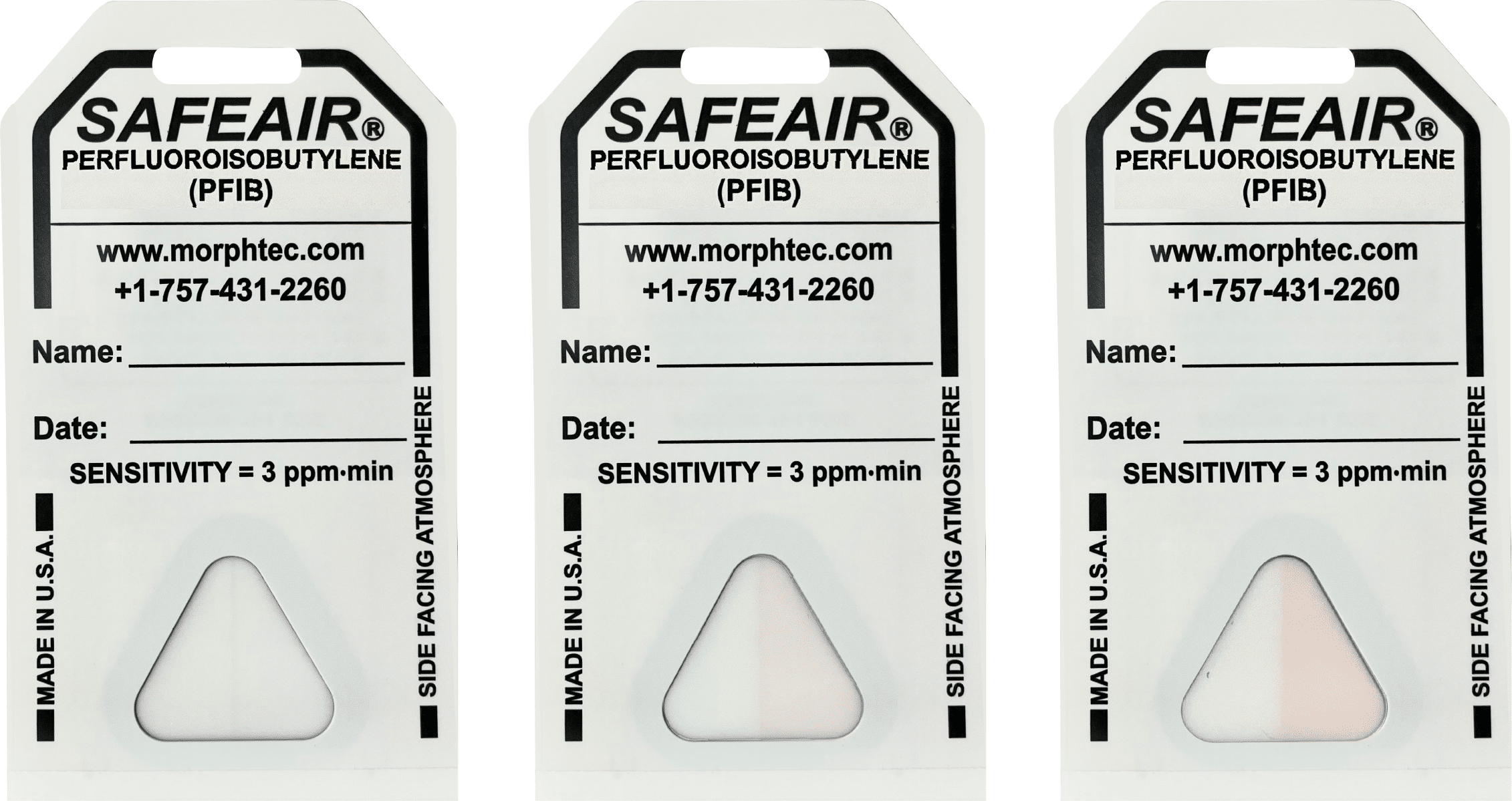 SafeAir PFIB badges with No, Low, and High Exposures viewable